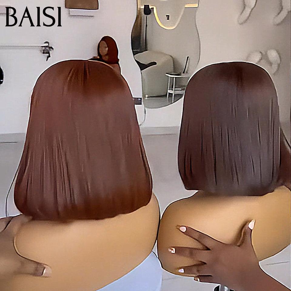 BAISI Achetez 2 perruques minimum au prix d'usine fournisseur Perruque Bob lisse 2x6 Lace de luxe en couleur marron 10 pouces 100% Cheveux Humains ( pas besoin de code)