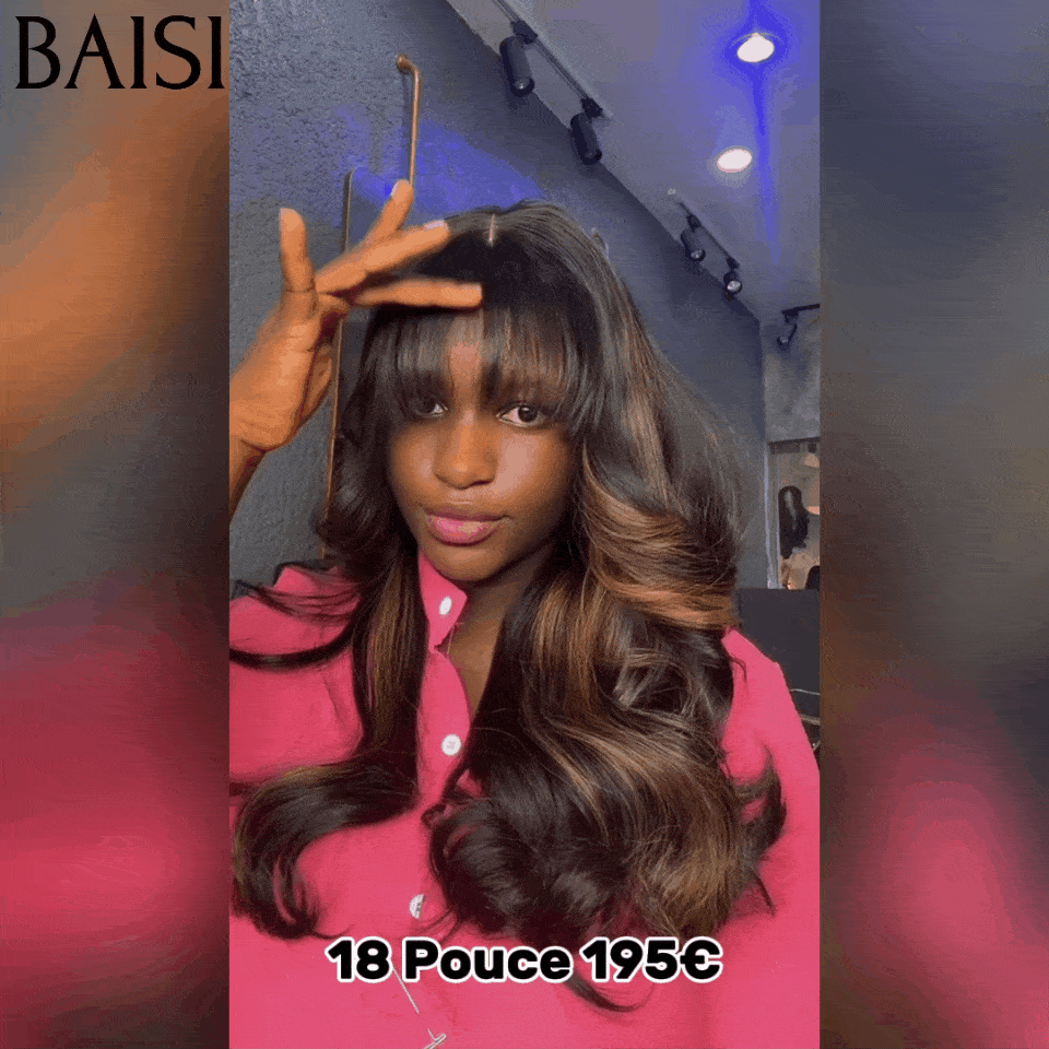 Perucas luxuosas onda ovo BAISI com franja feita por cabelo duplo desenhado com divisão média natural 300% de densidade