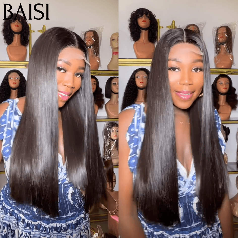 BAISI 2X6 Perucas de Luxo de Alta Qualidade Cabelo Vietnamita 300% Densidade Reta Marrom com raiz preta 1BT4 # A1 Feito por cabelo duplo desenhado volume de mechas virgens mais de 20 anos de uso BAISI20