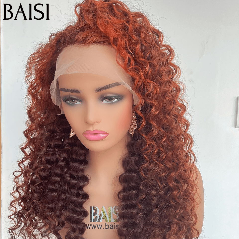 BAISI 13x4 Lace Frontal Deep Wave Perücke in der Farbe #1B Mixed Orange aus 100 % Echthaar