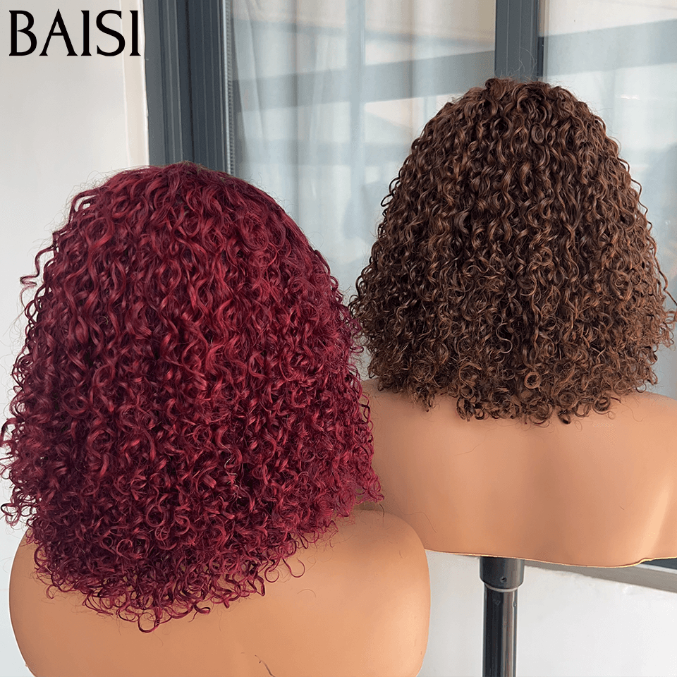 BAISI 2 Perruques water wave pour revendre 180€ 4X4 lace 14 pouces en Couleur Marron ou Bordeaux 250% densité en 100% vrais cheveux humains BS65