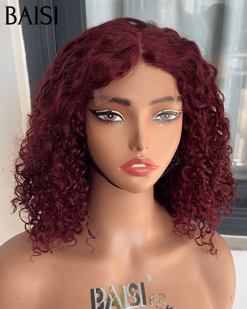 BAISI 2 Perruques water wave pour revendre 180€ 4X4 lace 14 pouces en Couleur Marron ou Bordeaux 250% densité en 100% vrais cheveux humains BS65