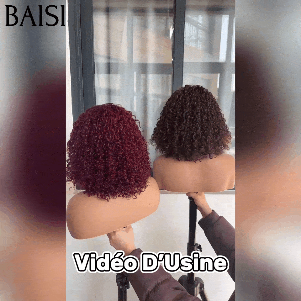 BAISI 2 Perruques water wave pour revendre 180€ 4X4 lace 14 pouces en Couleur Marron ou Bordeaux 250% densité en 100% vrais cheveux humains BS65