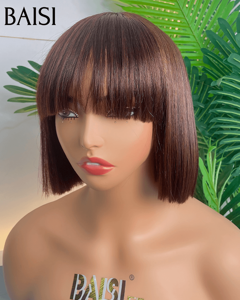 BAISI 15A SDD OSSO RETO 300% Densidade Sem cola Laceless 100% Vietnam Hair Straight Bob com franja Perucas de luxo 100% Vietnam Hair SDD OSSO RETO Cor #33 A1 Feito por cabelo duplo desenhado