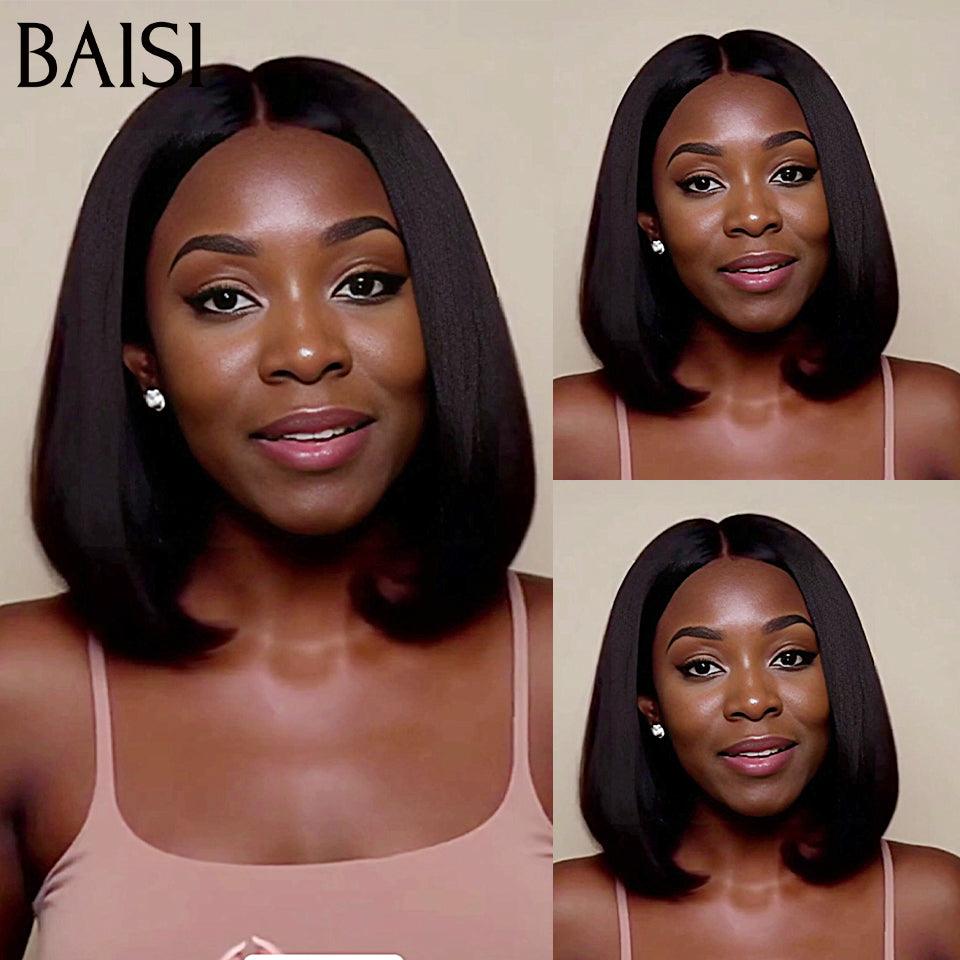 BAISI Perucas 10 polegadas Raw Hair 13x4 Lace 76€ ou de Luxo 100% Cabelo do Vietname 2X6 Lace Peruca BOB Preta Lisa Cabelo do Vietname 250% densidade, mais de 20 anos de uso B
