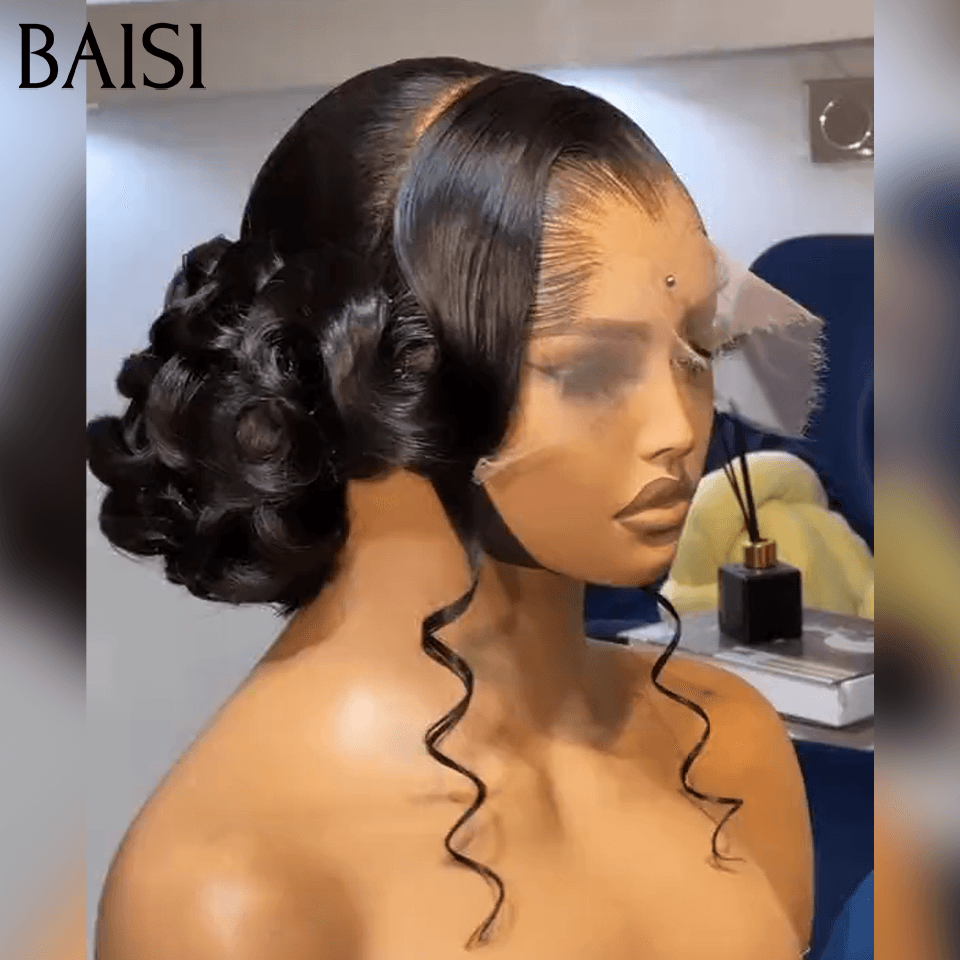 BAISI Coiffure de luxe Amy Perruques 13X4 HD lace Mariage Prête à porter chignon et personalisation comme sur la vidéo 100% identique avec lace frontale pour mariage ou événement spécial BS120