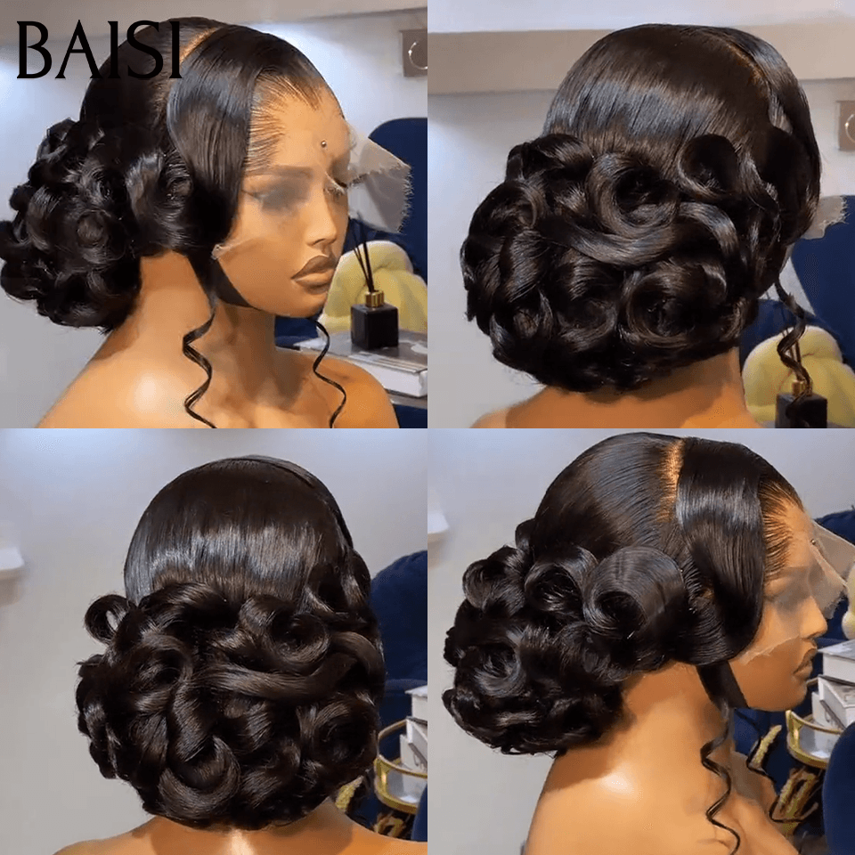 BAISI Coiffure de luxe Amy Perruques 13X4 HD lace Mariage Prête à porter chignon et personalisation comme sur la vidéo 100% identique avec lace frontale pour mariage ou événement spécial BS120