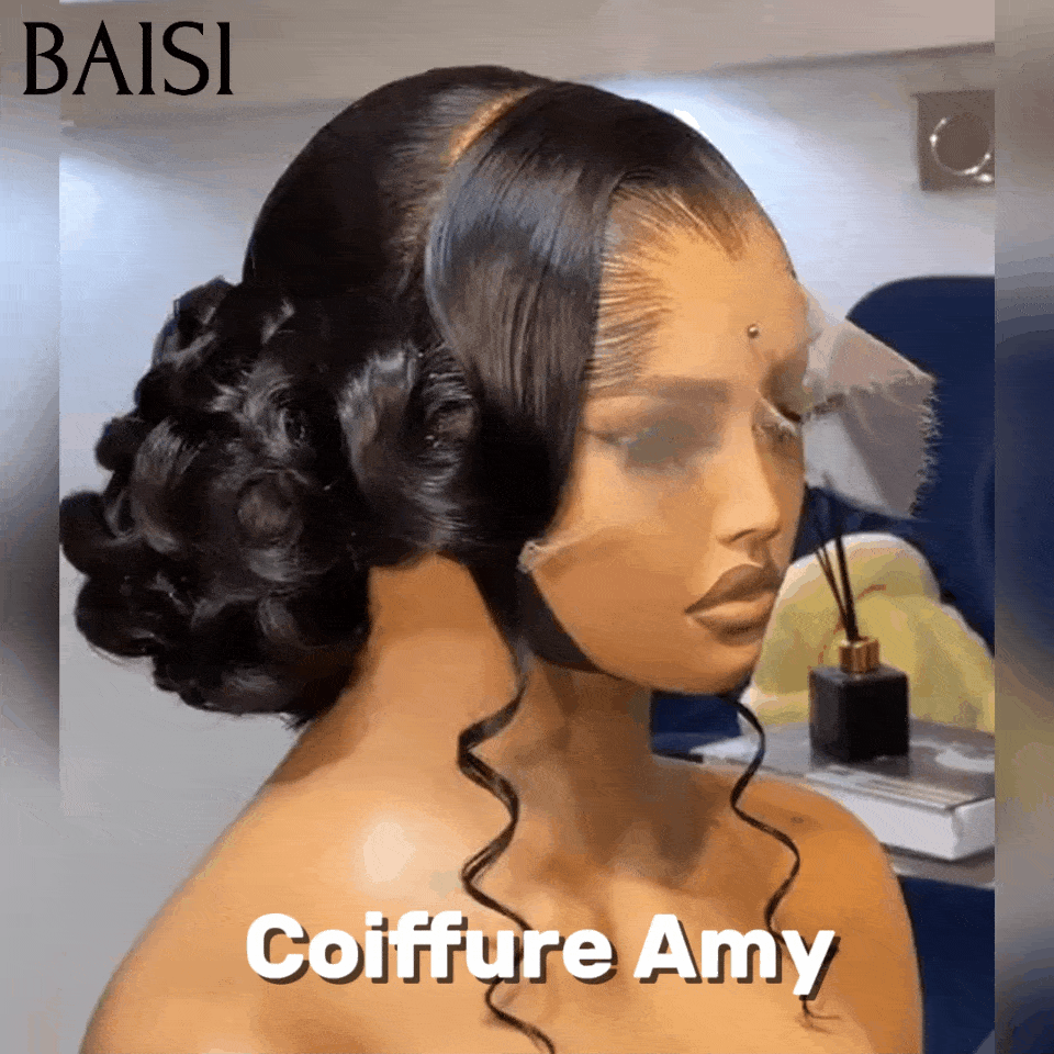 BAISI Coiffure de luxe Amy Perruques 13X4 HD lace Mariage Prête à porter chignon et personalisation comme sur la vidéo 100% identique avec lace frontale pour mariage ou événement spécial BS120