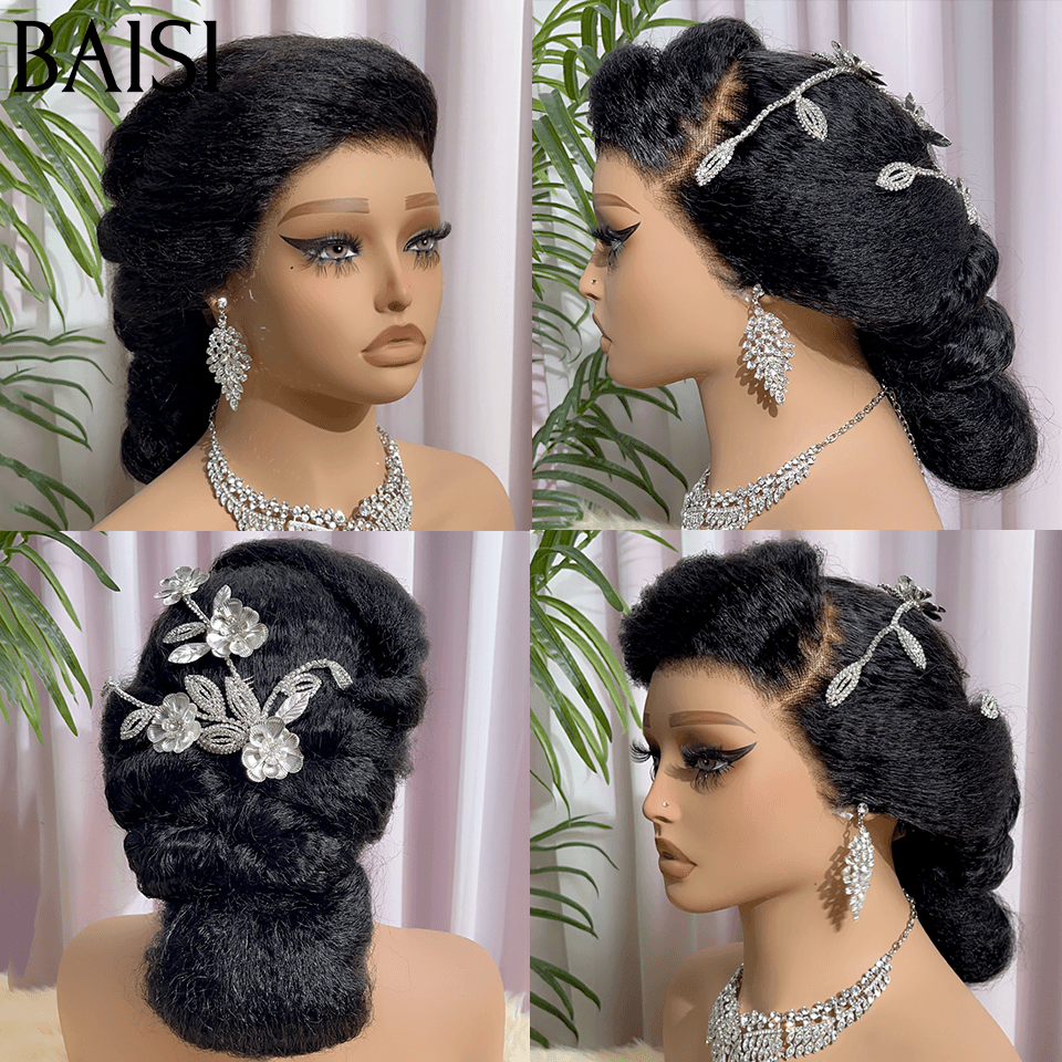 BAISI Coiffure de luxe Emilie Perruques Mariage Prête à porter chignon et personalisation comme sur la vidéo 100% identique avec lace frontale pour mariage ou événement spécial kinky straight BS120