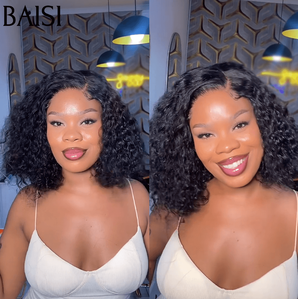 BAISI 100% Le Même Perruque Sans Colle 13X4 Curly Noir 10 Pouces 99€ en 100% Cheveux Humains