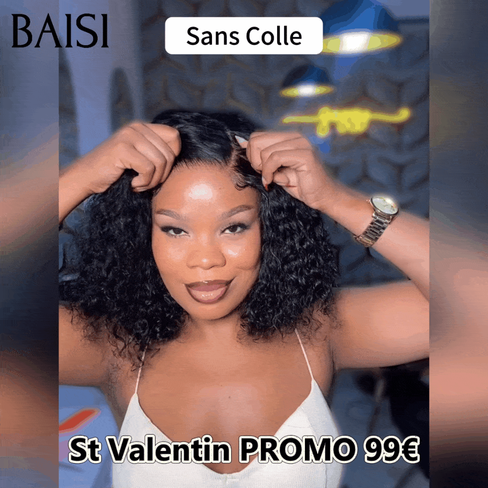 BAISI Promo Gifts Perücke Stirnbänder Schwarz Lockig 10 Zoll + 1 Bügelfrei 100€