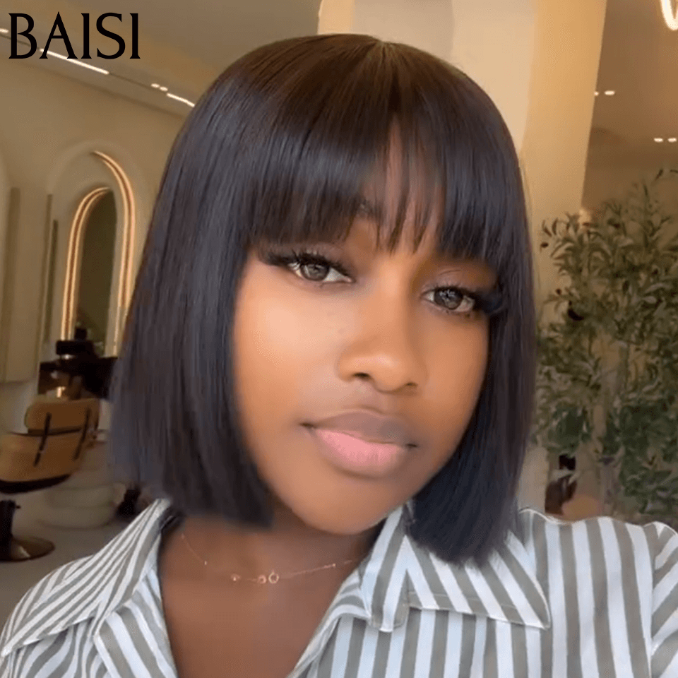 BAISI Perruque Lisse avec Frange 18 pouces 109€ ou Mixte 92€ En Couleur Noir ou mixte ou DE luxe Lisse bob NOIR 8 Pouces 68€ en 100% cheveux humains FR20