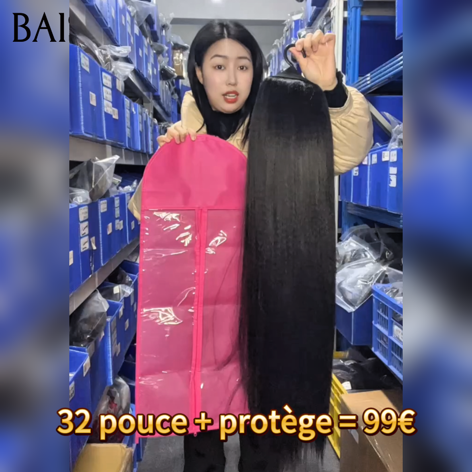 BAISI promotion perruque plus protège 99€ Blended human hair Perruque bandeau kinky straight yaki 32 Pouces noir en 100% Cheveux Humains