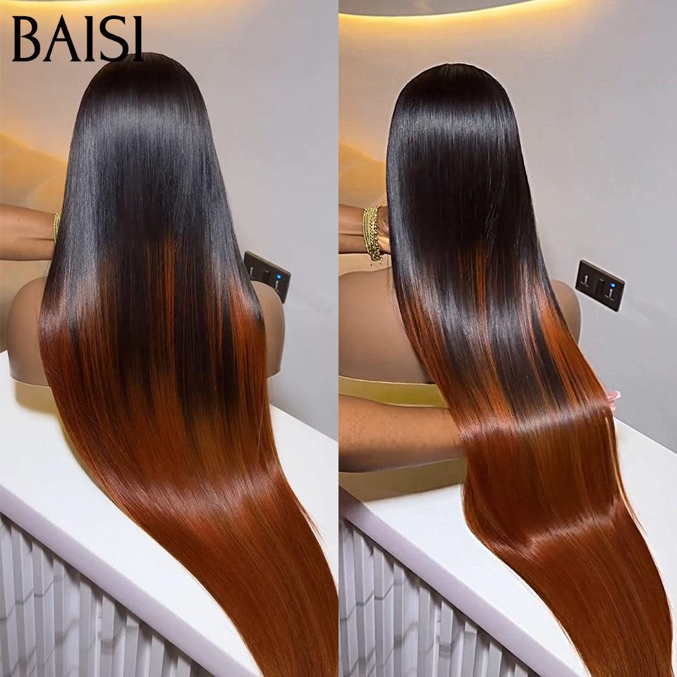 BAISI Renda invisível pré-arrancada frontal pré-arrancada resultado impecável 13x4 Peruca frontal reta na cor # 1B4 Pré-arrancada Sem necessidade de cola em cabelo 100% cru Renda já cortada