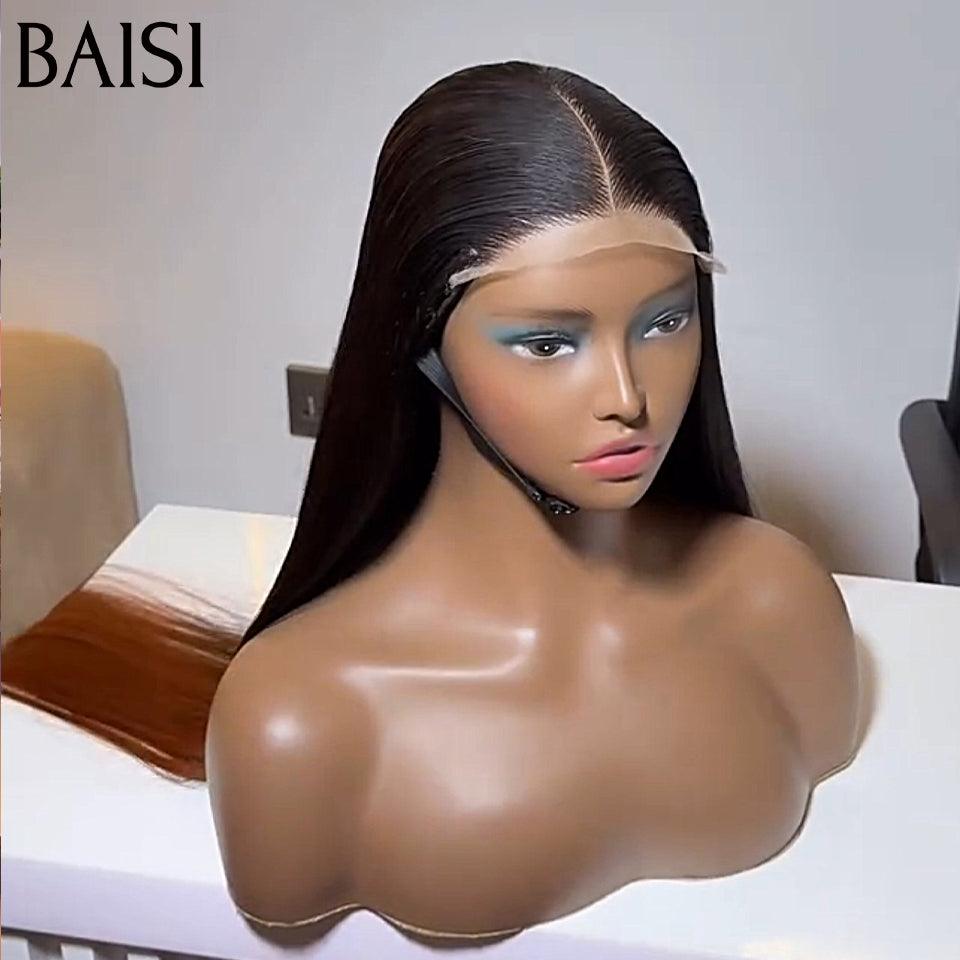 BAISI Renda invisível pré-arrancada frontal pré-arrancada resultado impecável 13x4 Peruca frontal reta na cor # 1B4 Pré-arrancada Sem necessidade de cola em cabelo 100% cru Renda já cortada