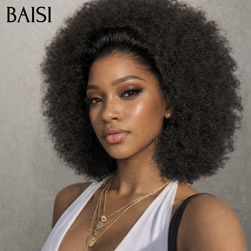 BAISI 13x4 Frontal pixie Perruque afro en Couleur noir 78€ En 100% Cheveux Humains En Grande Promo FR38