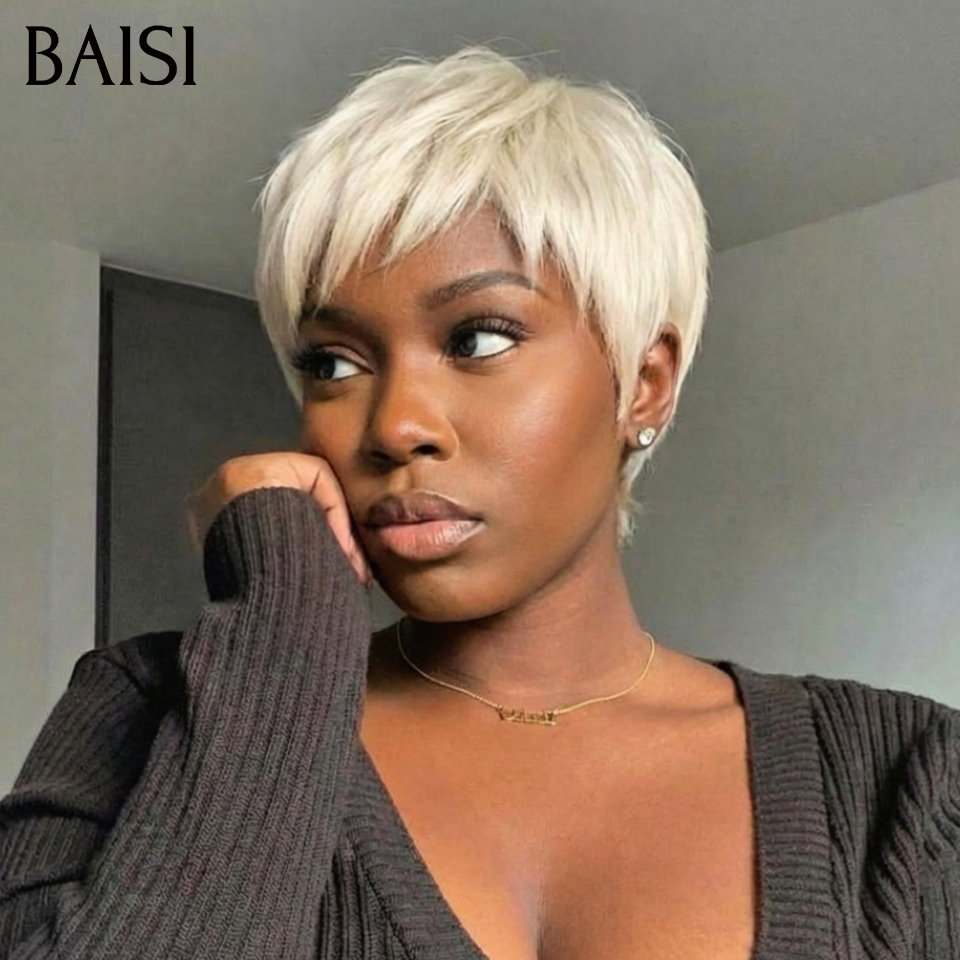 BAISI pixie sans colle sans lace blonde fabriqué à la machine en 100% cheveux humains