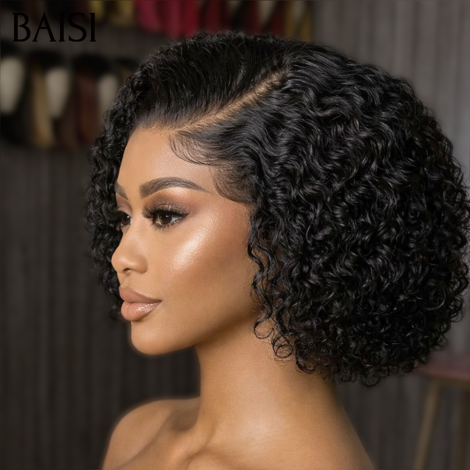 BAISI 13x4 lace frontal bob afro curl Perruque Natural 10 pouces en 100% Cheveux Humains