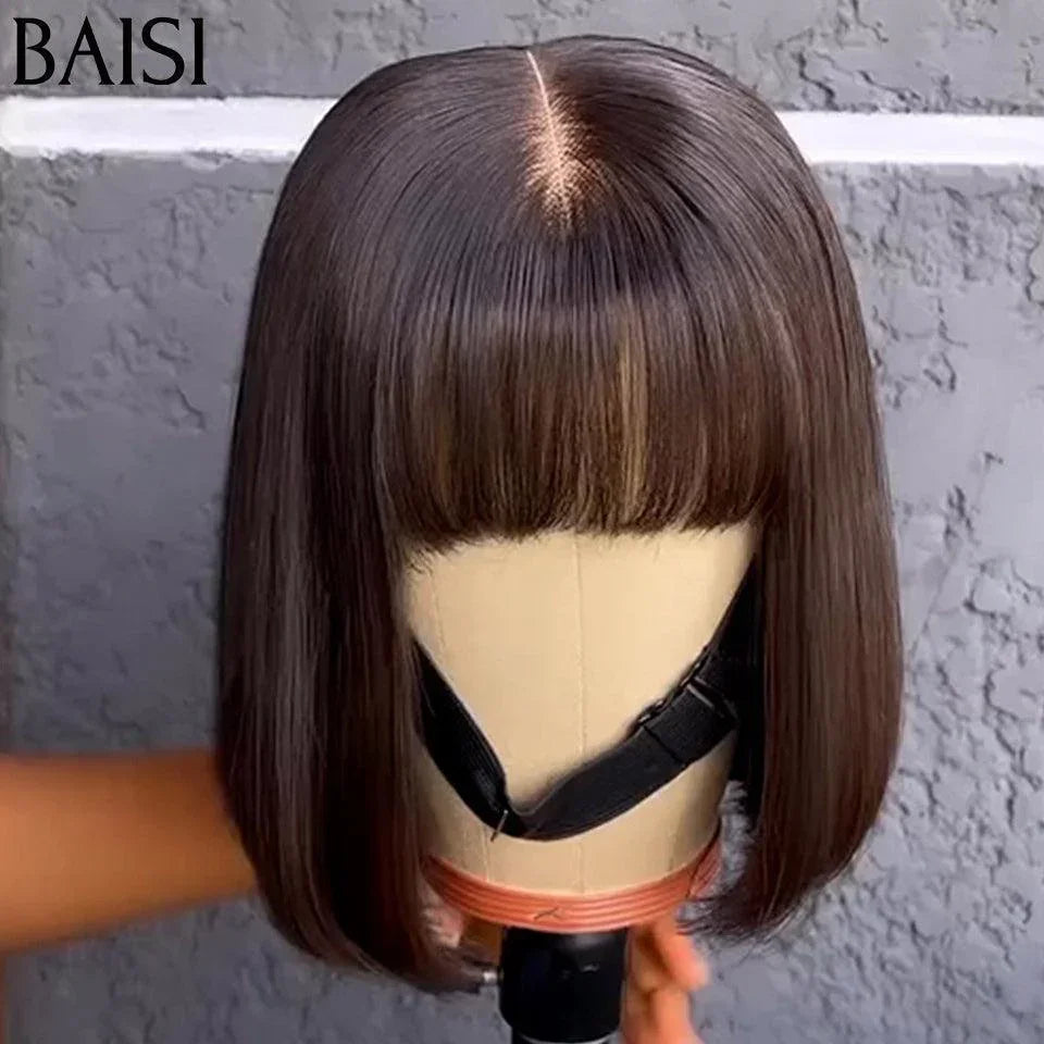 BAISI Offre Flash 15A SDD BONE STRAIGHT 300% densité Bob lisse Avec Frange Perruques de Luxe 100% Vietnam Hair A1 Fabriquées par les cheveux double drawn sans Lace sans colle FR20