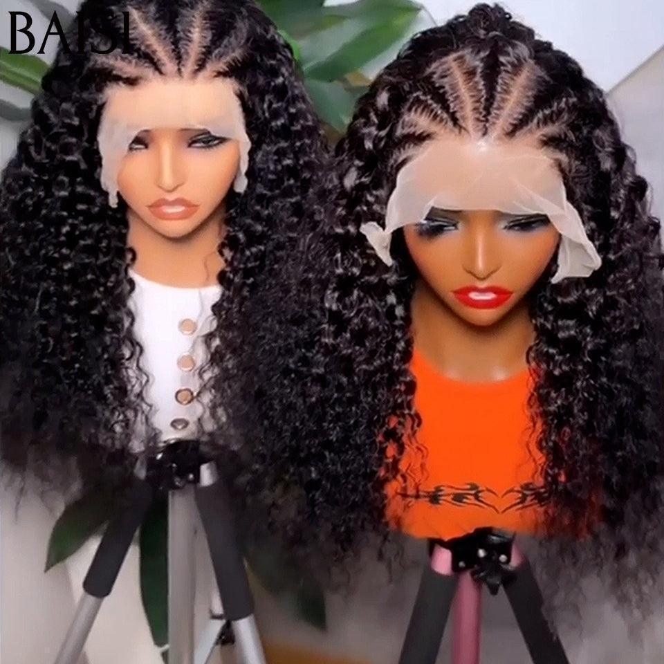 BAISI Natte à la Mode 13x4 Lace Frontal Perruque Curly en couleur noir en 100% Cheveux Humains code: FR38