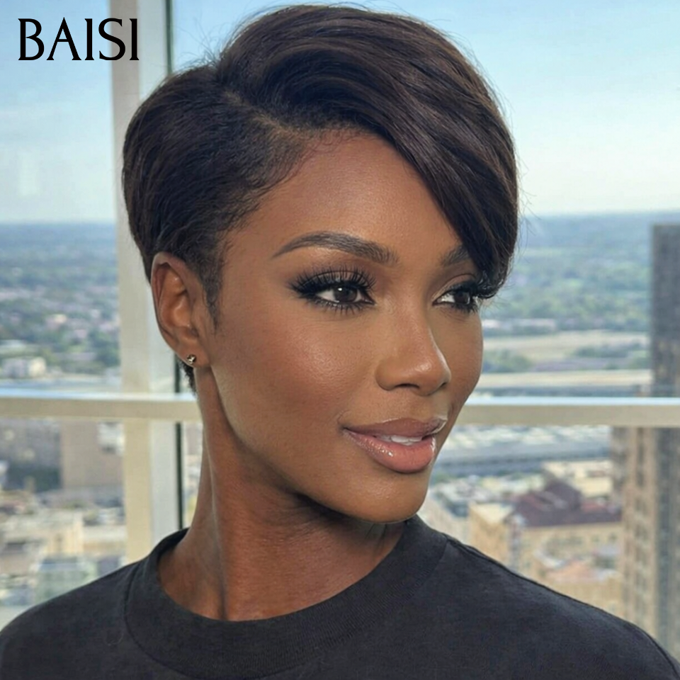 BAISI Perruques Grande Promo arrivage pixie avec 13x4 lace frontale coupe fabriqué à la machine En 100% Cheveux Humains
