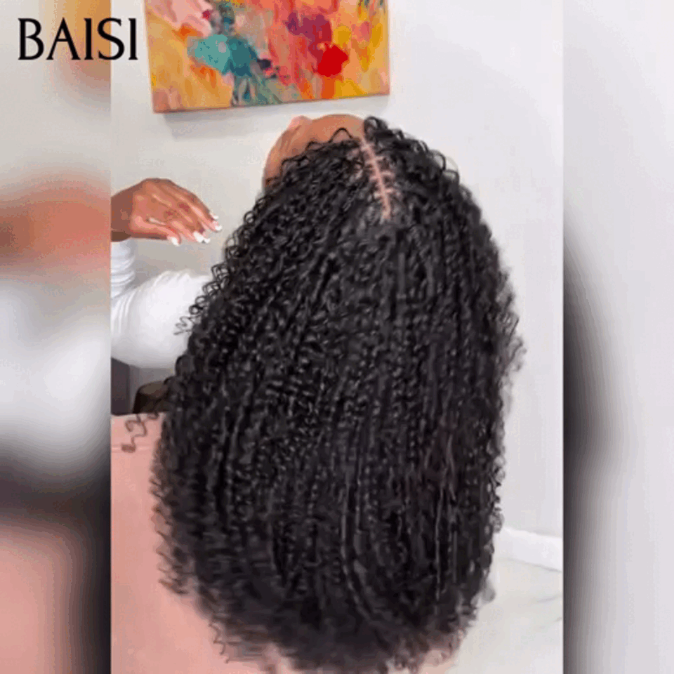 BAISI Perruque Full Lace Petite natte NOIR avec coiffure tressée natte 100% cheveux humains