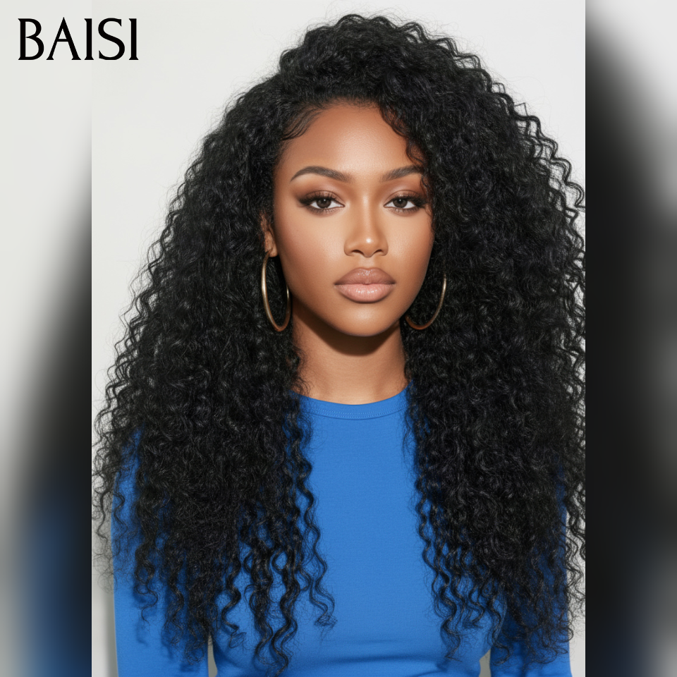 BAISI Noël PROMO Volume de 300% densité moitié prix Lace Frontale Perruque Curly en 100% cheveux humains MP50
