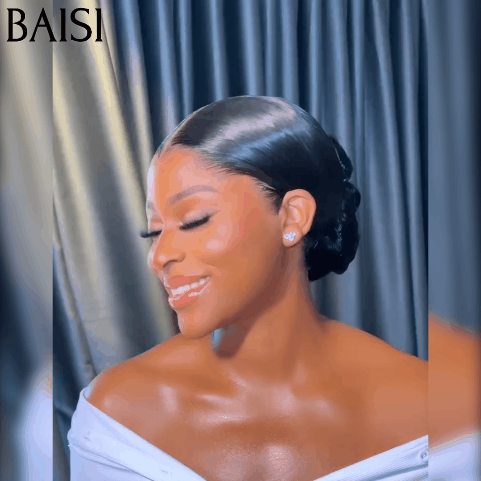 BAISI Coiffure de luxe Jade Perruques Mariage noir Prête à porter chignon et personalisation comme sur la vidéo 100% identique avec lace frontale événement spécial FR38