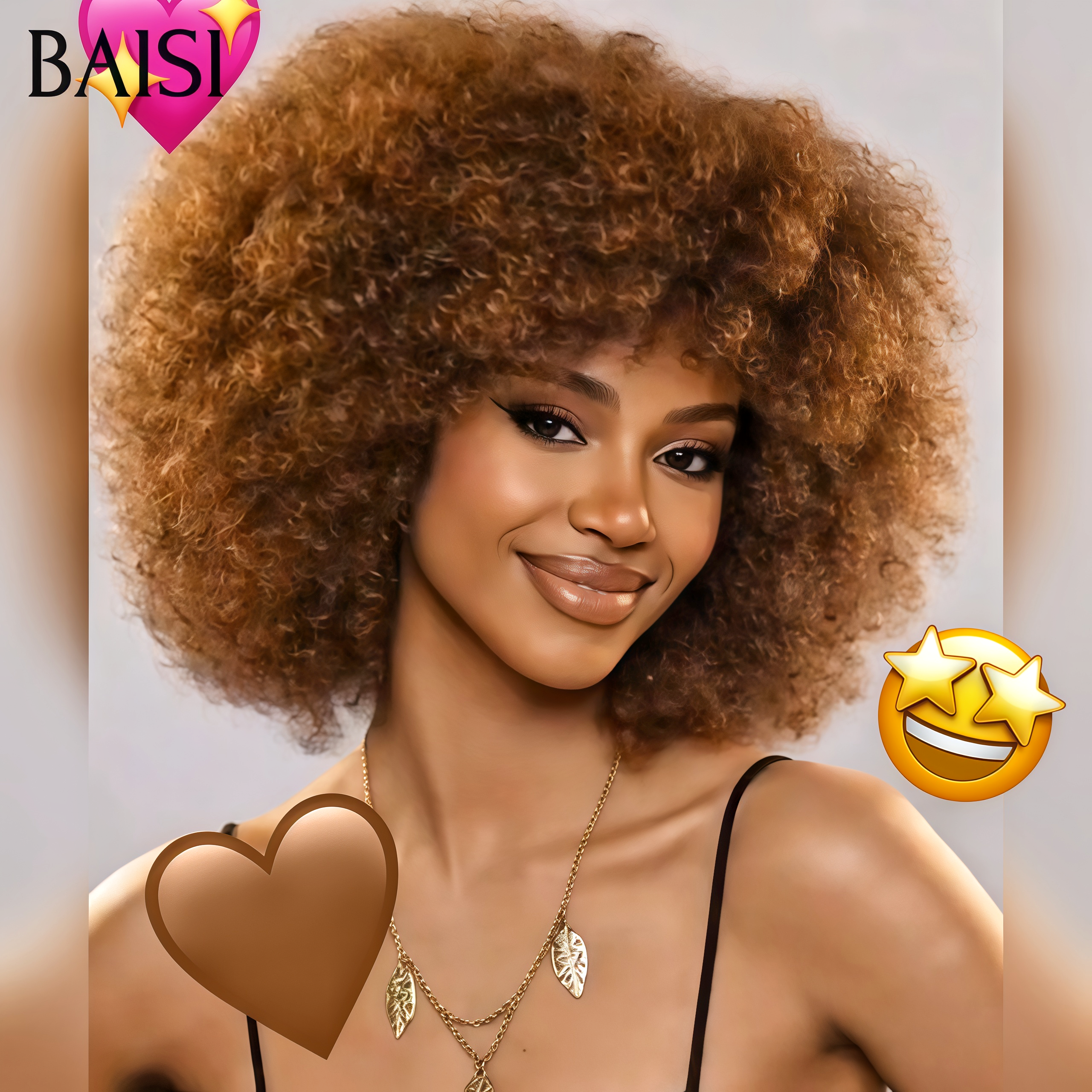 BAISI Perruque 300% de Volume afro 12 Pouces 119€ BOB sans lace Fabriqué à la Machine Promotion Marron en 100% Cheveux Humains