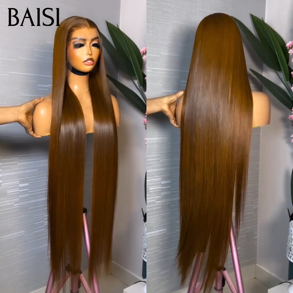BAISI Perruque Moitié prix avec 40 Pouce avec frange 100€ Blended human sans retour pour revendre long Lisse couleur Miel en 100% vrais cheveux humains