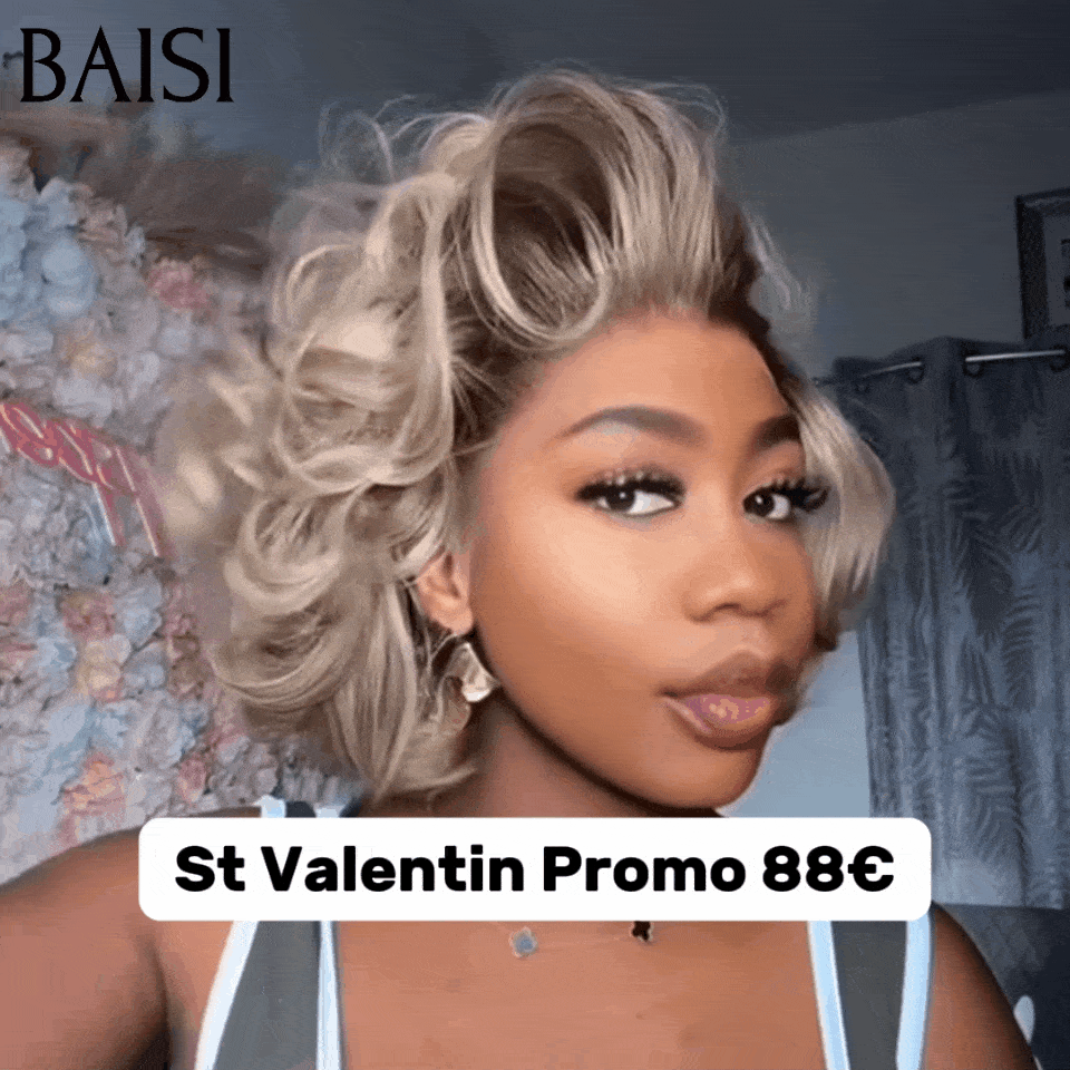 BAISI 5X lace Perruque Pixie Bouclée Wave Couleurs personnalisées noir et gris 88€ Facile à porter sans Colle en 100% Cheveux Humains FR38