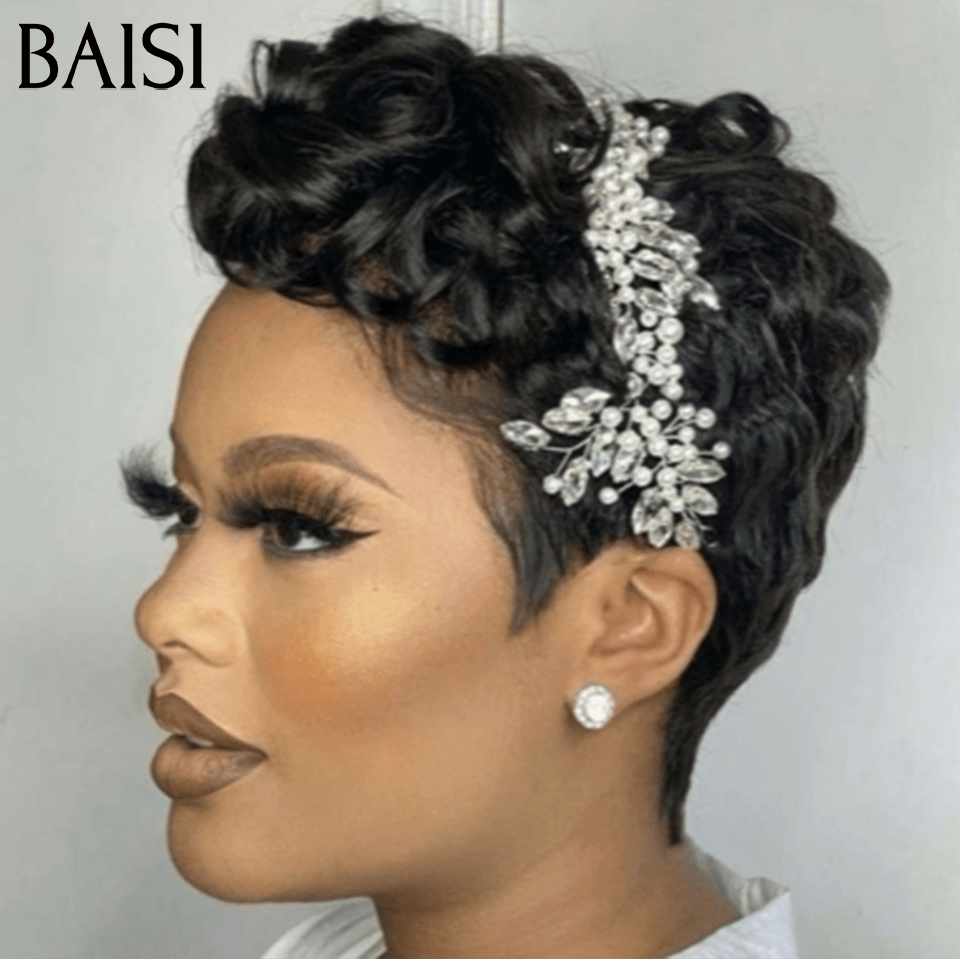 BAISI Pixie Finger Wave Wig small cut 13x4 Lace Frontal 6 inches €79 In 100% Human Hair BAISI20