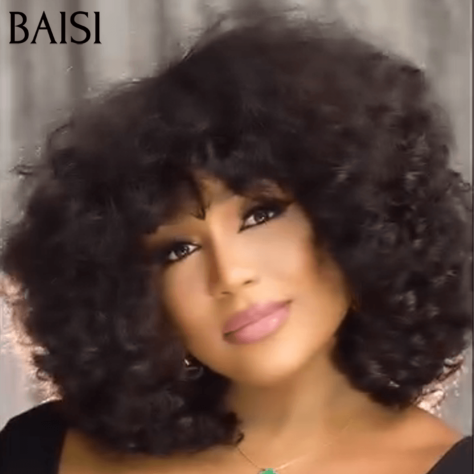 Oferta Flash BAISI 77€ Peluca Bob EGG ondulada con Flequillo en Negro Sin Encaje en Cabello 100% Humano FR20