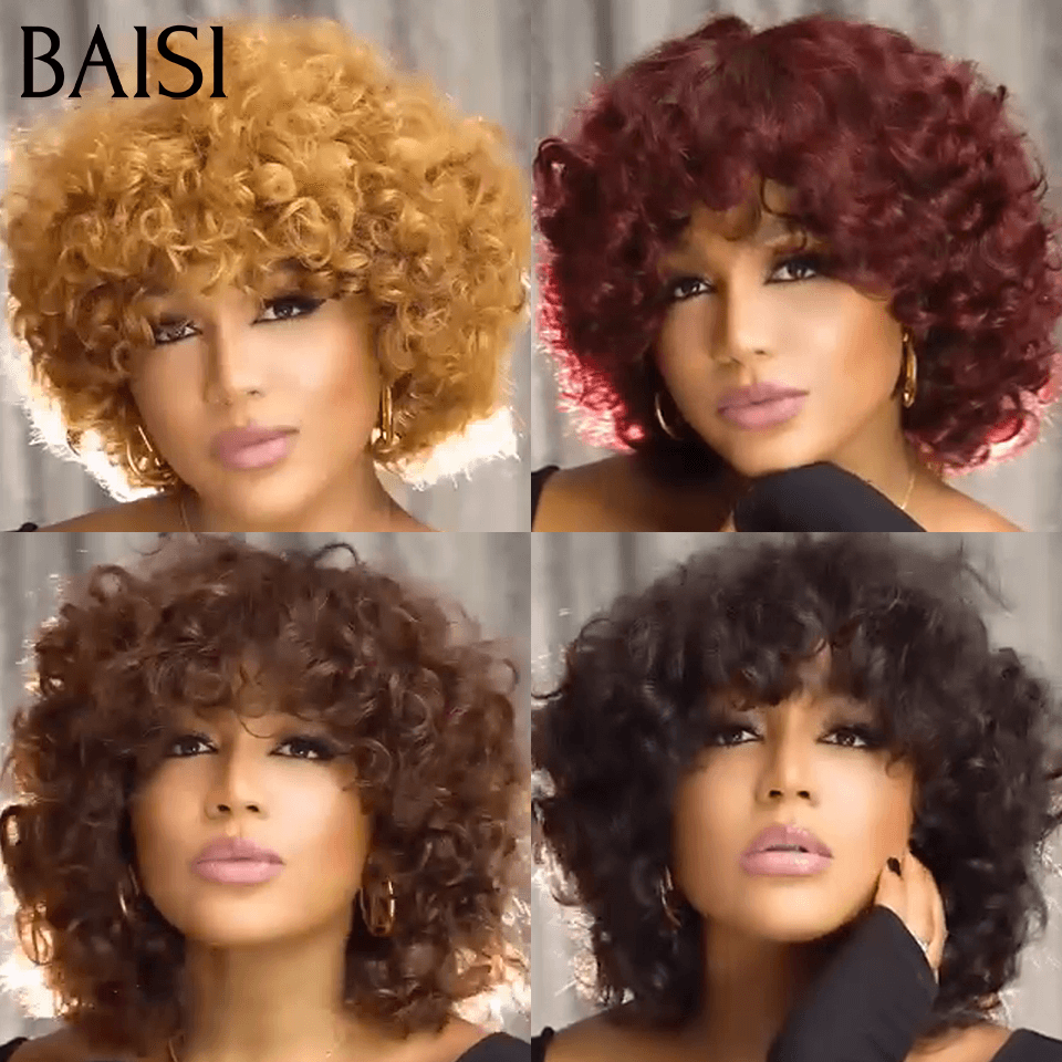 Oferta Flash BAISI 77€ Peluca Bob EGG ondulada con Flequillo en Negro Sin Encaje en Cabello 100% Humano FR20