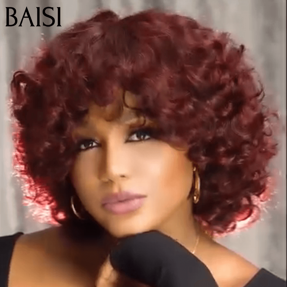 Oferta Flash BAISI 77€ Peluca Bob EGG ondulada con Flequillo en Negro Sin Encaje en Cabello 100% Humano FR20