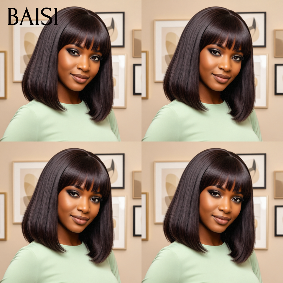 BAISI perruque Bob Lisse avec Frange SDD Vietnam Hair 10 pouce 88€ ou Deep Wave 10 pouce Avec Frange 72€ en Noir en 100% cheveux humains