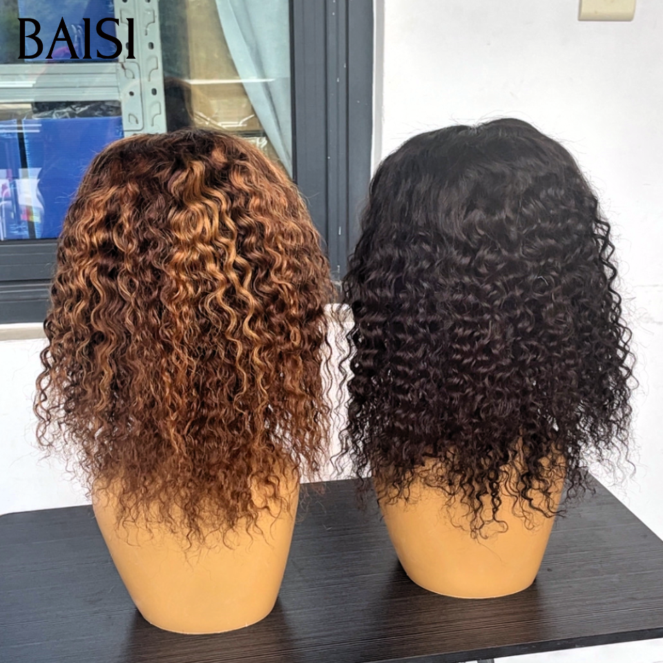 BAISI pour revendre 2 perruques 130€ 4x4 lace closure BOB curly wave en couleurs NOIR 14 Pouces ou Mixte Miel 12 Pouces en 100% vrais cheveux humains