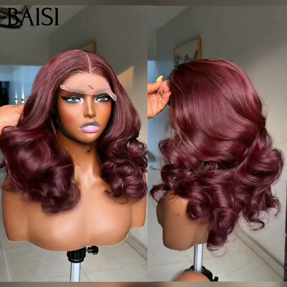 BAISI Offre à durée limitée 10 Pouces 59€ promotion lace frontal bouclé Body wave en couleur Bordeaux BOB en 100% Cheveux Humains