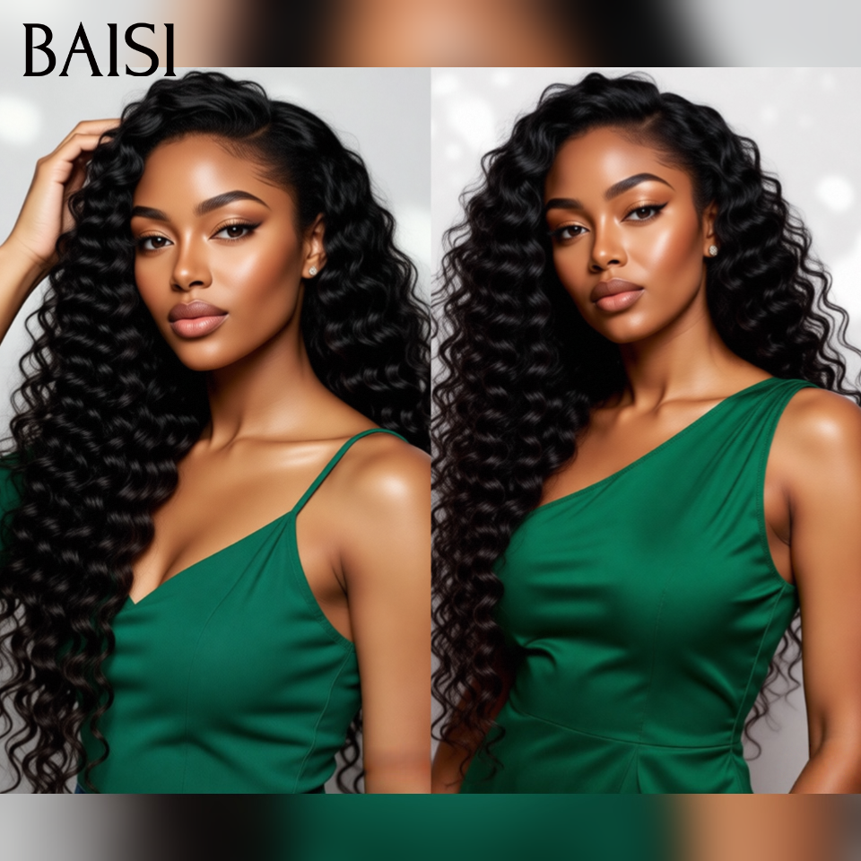 BAISI 13X4 frontal perruque trop longue water wave en 100% cheveux humains