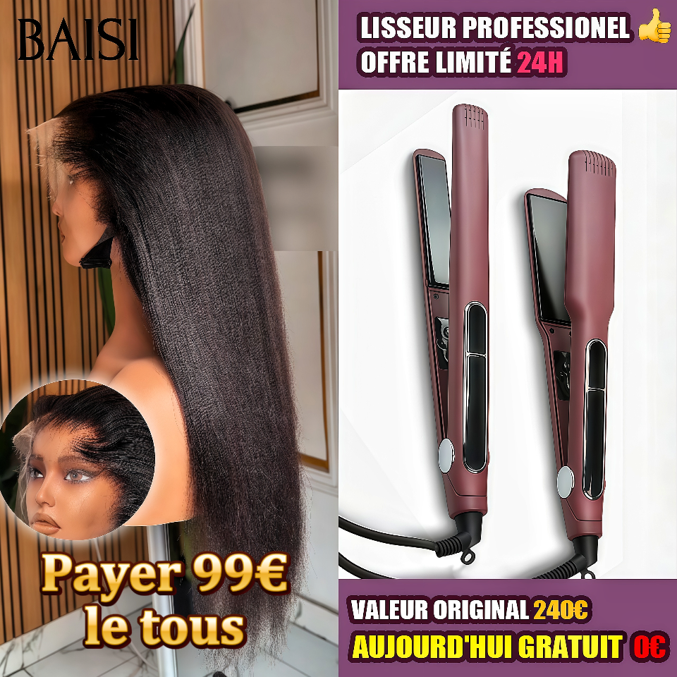 BAISI Perruques 13x4 Lace frontal Lisse 14 pouce Raw Hair plus 1 Lisseur PRO Gratuite 99€ PROMO Offre spéciale en 100% vrais cheveux humains