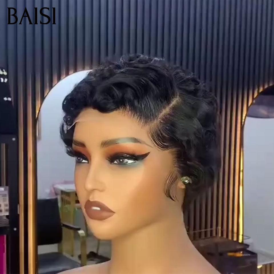 BAISI 13x4 Lace Frontale Perruque Pixie petite coupe 61€ NOIR En 100% Cheveux Humains