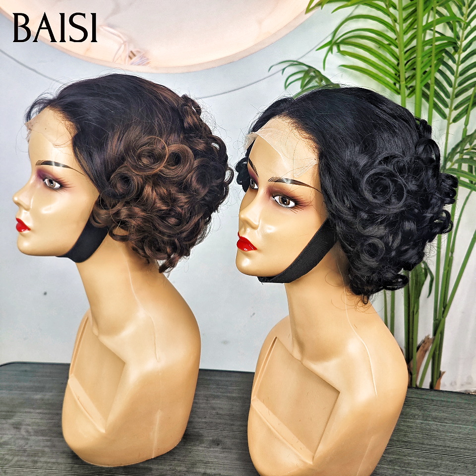 BAISI pour revendre 2 perruques 120€ 5x5 lace closure egg wave 10 Pouces en 2 couleurs NOIR et Marron 1BT4# en 100% vrais cheveux humains