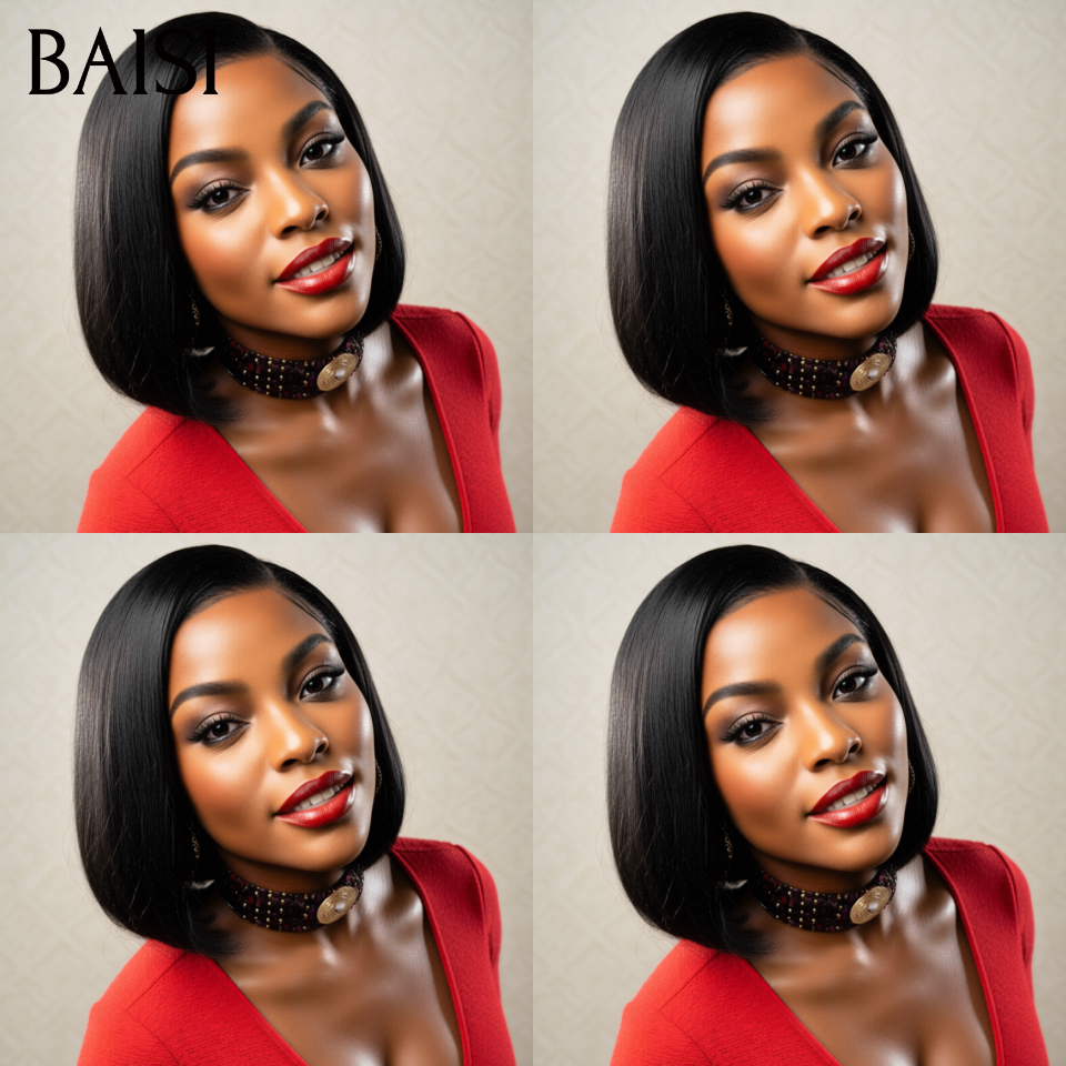 BAISI Achetez 2 perruques minimum au prix d'usine fournisseur 13x4 lisse en noir 10 pouce 68€ et 4x4 Perruque BOB Lisse Rouge Bordeaux 1B/99J Pré-plucked Pas Besoin de Colle en 100% Raw Hair Lace déjà couper (Pas Besoin de Code)