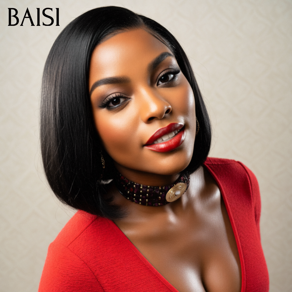 BAISI Achetez 2 perruques minimum au prix d'usine fournisseur 13x4 lisse en noir 10 pouce 68€ et 4x4 Perruque BOB Lisse Rouge Bordeaux 1B/99J Pré-plucked Pas Besoin de Colle en 100% Raw Hair Lace déjà couper (Pas Besoin de Code)