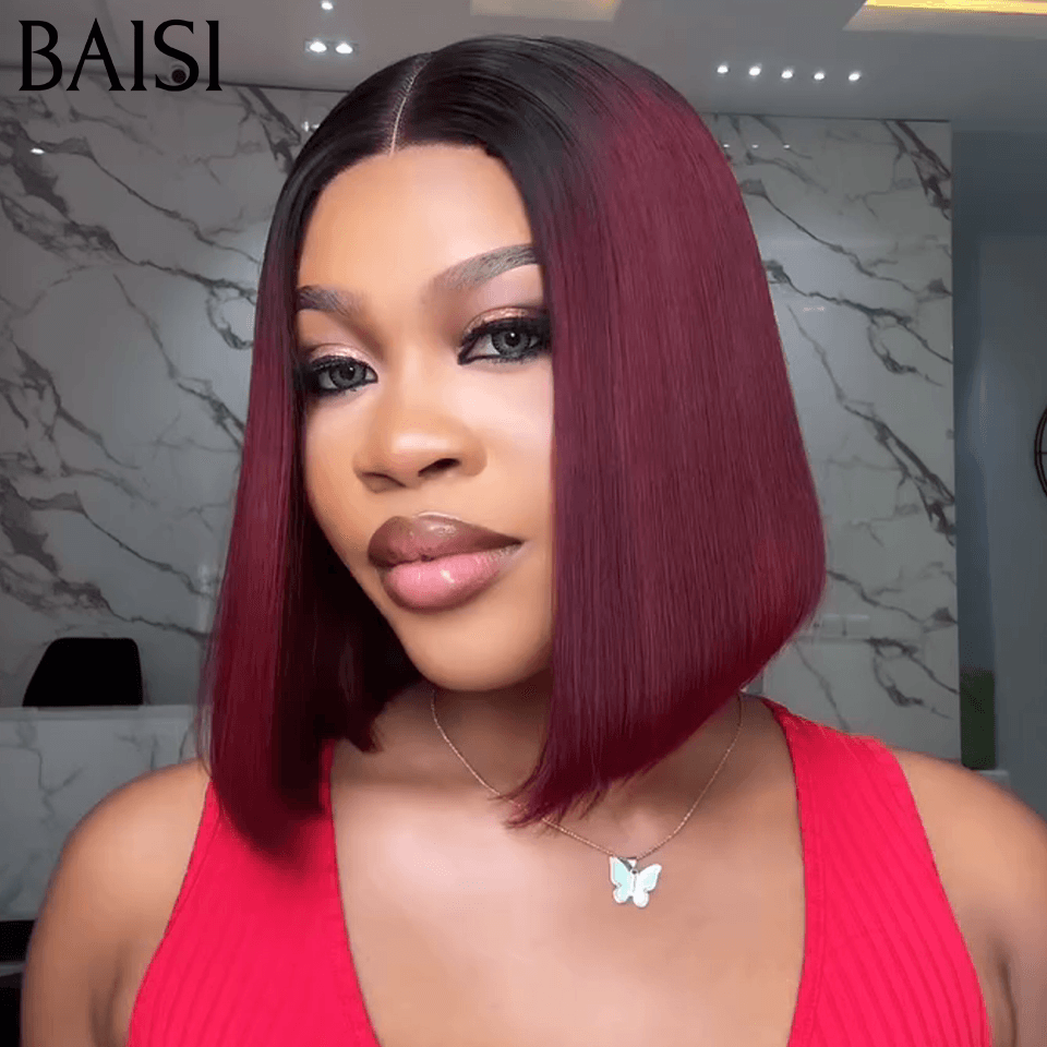 BAISI 4X4 Bob Perücke, natürlich, gerade, 25,4 cm, 200 % Dichte C