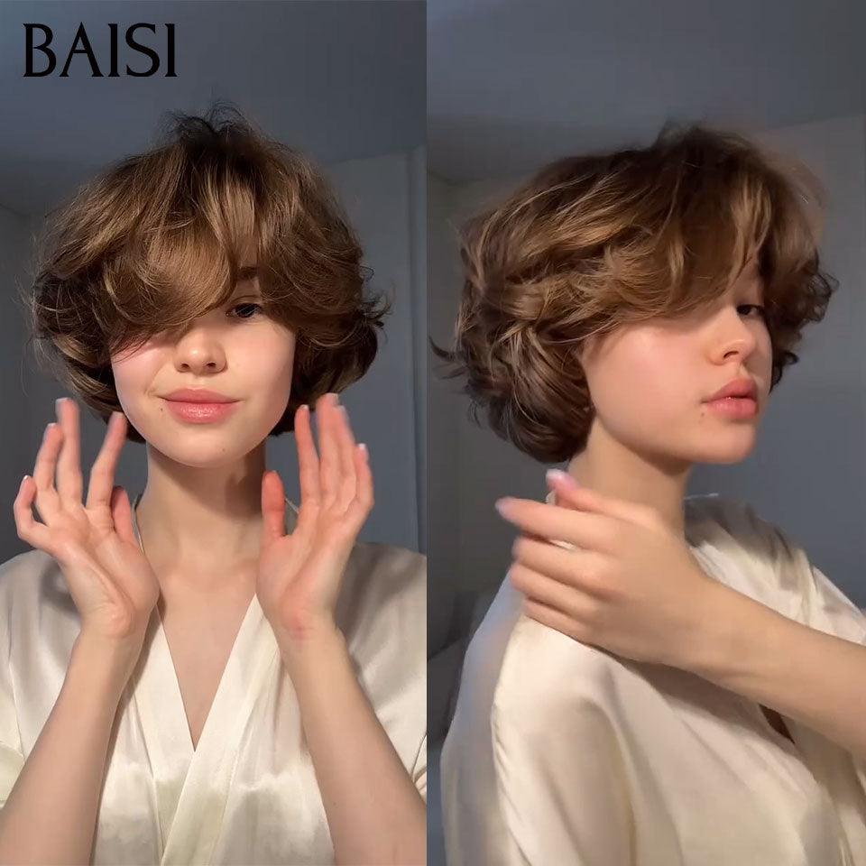 BAISI 13X4 lace frontal Perruque Pixie Bouclée Couleurs personnalisées 4/30# 69€ en 100% Cheveux Humains