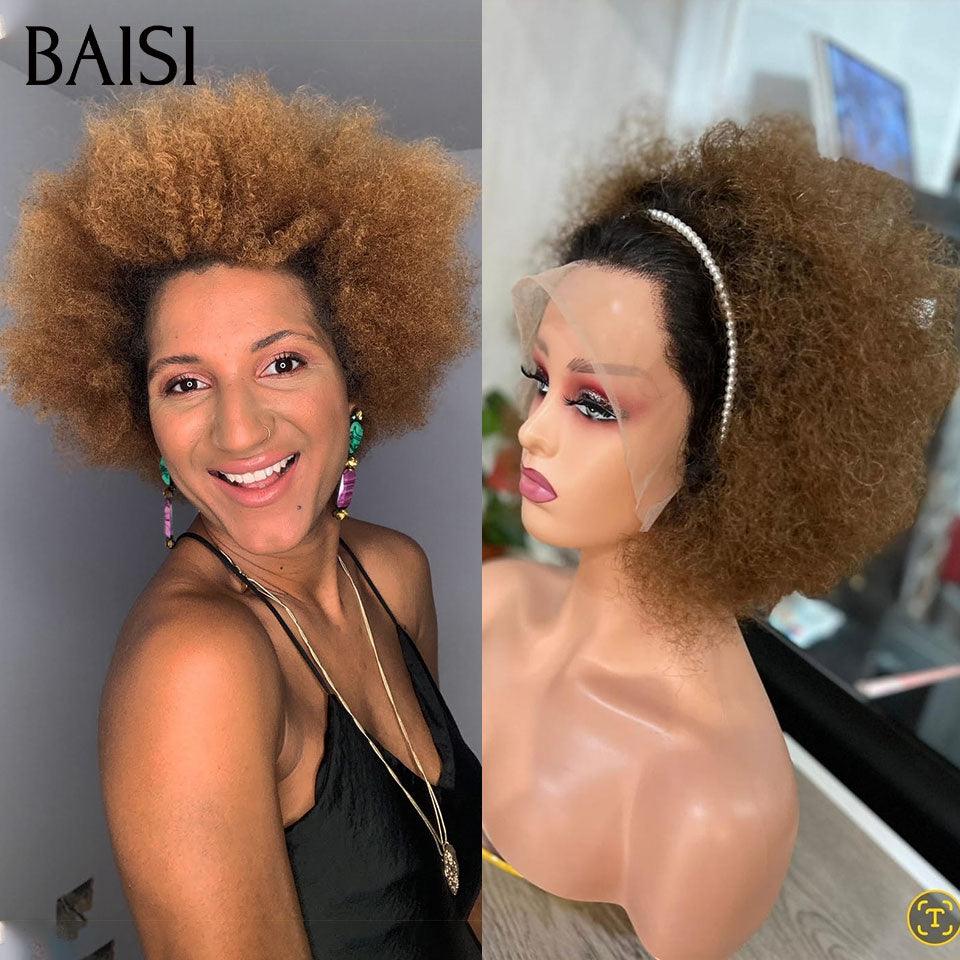 BAISI 13x4 lace frontal Perruque bob Afro Curl bouclé partout 1BT30# en 100% cheveux humains FR20