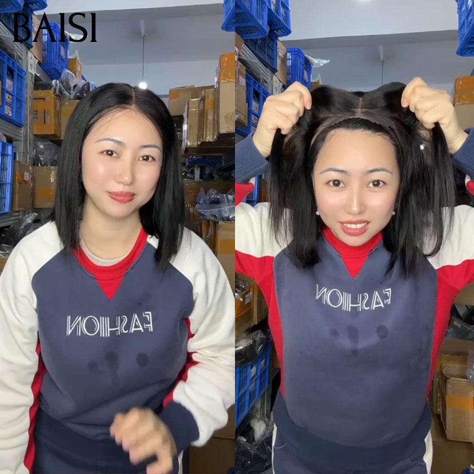 BAISI 13X4 Perruque Bob Lisse 10 Pouces 79€ En Noir Pré-plucked Pas Besoin de Colle en 100% Raw Hair Lace déjà couper ou 4X4 lace water wave 14 pouces BS65