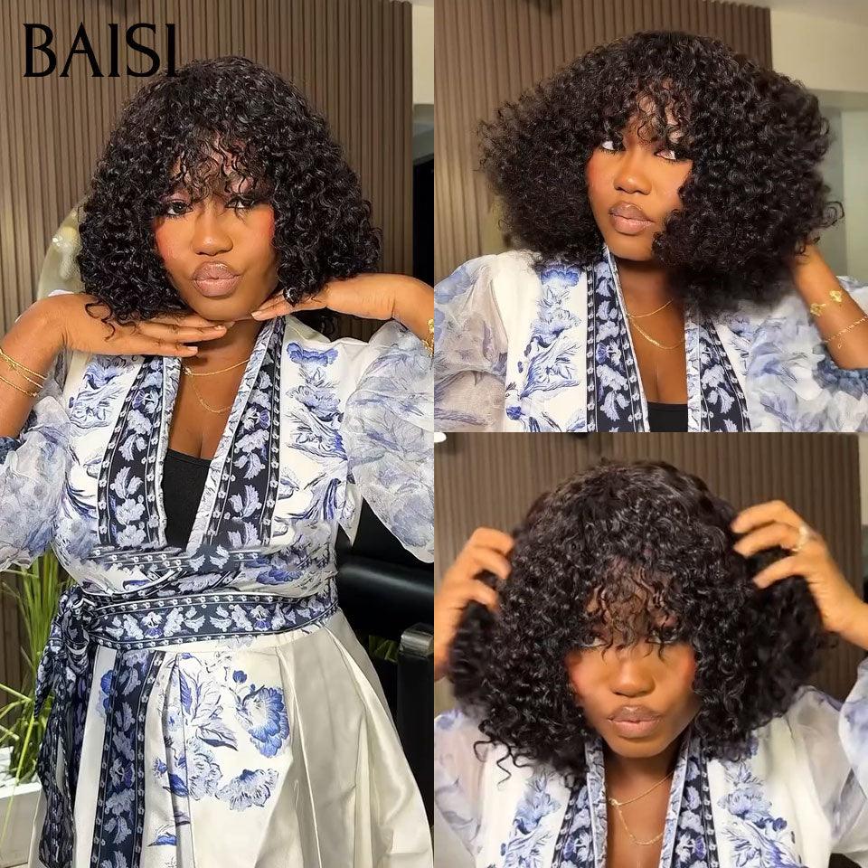 BAISI Flash Offer €65 Bob EGG wave Wig with Bangs in Black Without Lace in 100% Human Hair BS65