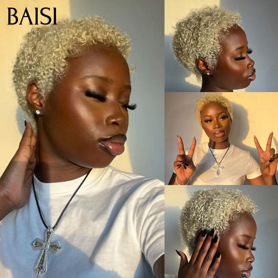BAISI 13X4 Frontale Perruque Pixie petite coupe NOIR 6 pouces 79€ ou 1 pixie Blonde Curly 108€ En 100% Cheveux Humains